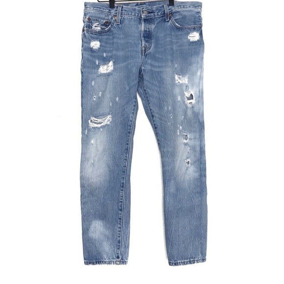 LEVIS 501CT Distressed Bleach Wash Jeans 29 - Picture 1 of 9